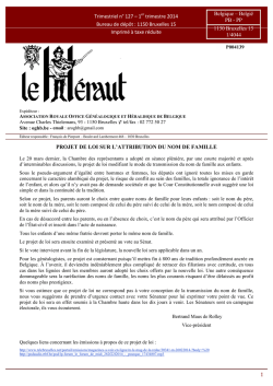 Le Héraut N° 127 - Association Royale Office Généalogique et