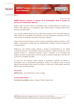 NiXEN Partners c&egrave;de sa participation dans Newrest. NiXEN