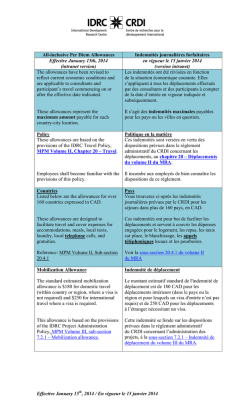 The meals per diem allowances for IDRC staff on travel status have