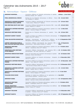 Calendrier des &eacute;v&eacute;nements 2014 &ndash; 2017