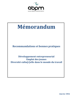 M&eacute;morandum Recommendations Emploi et Entrepreneuriat 01-2016