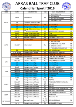 CALENDRIER 2016 ARRAS BALL TRAP