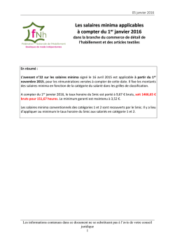Le 05/01/2016 Les salaires minima au 1er janvier 2016 Les salaires