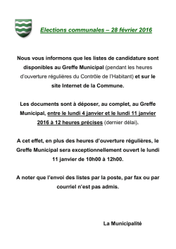 Elections communales &ndash; 28 f&eacute;vrier 2016