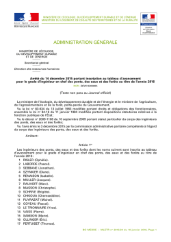 Arr&ecirc;t&eacute; du 14 d&eacute;cembre 2015 - Bulletin Officiel