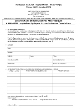 Questionnaire d`anesth&eacute;sie Adulte - M&eacute;decins anesth&eacute;sistes de Talant