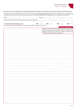 Fiche de voeux - Ecole Nationale Sup&eacute;rieure d`Architecture Paris