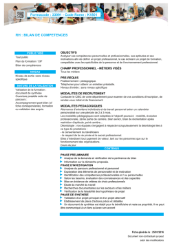 Formacode : 33091 - Code Rome : K1801 RH : BILAN DE