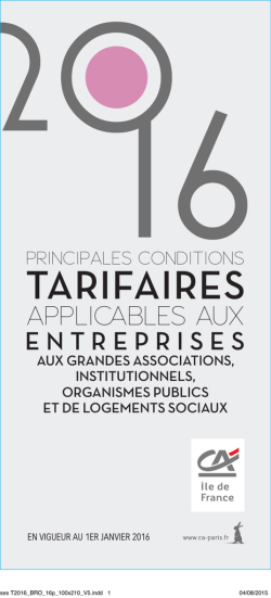 TARIFAIRES - Cr&eacute;dit Agricole d`Ile de France
