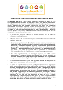 L`organisation du travail, pour optimiser l`efficacit&eacute; de la main