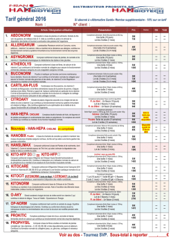 Tarif g&eacute;n&eacute;ral 2016 - HAN