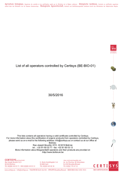 List of all operators controlled by Certisys (BE-BIO