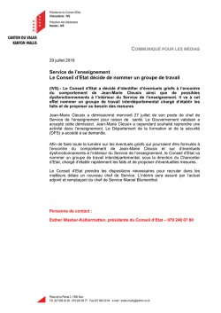 Service de l`enseignement Le Conseil d`Etat d&eacute;cide de