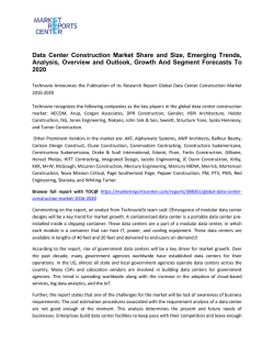 Data Center Construction Market Size, Demand, Price and Analysis To 2020
