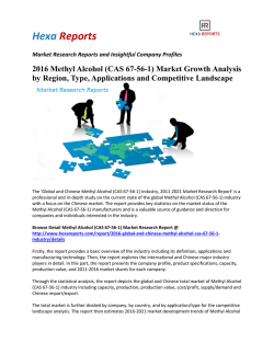 2016 Methyl Alcohol (CAS 67-56-1) Market Growth Analysis by Region, Type, Applications and Competitive Landscape