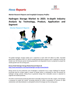 Hydrogen Storage Market to 2025 In-depth Industry Analysis by Technology, Product, Application and Segment