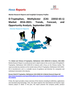 D-Tryptophan, Methylester (CAS 22032-65-1) Market 2016-2021 Trends, Forecast, and Opportunity Analysis, September 2016