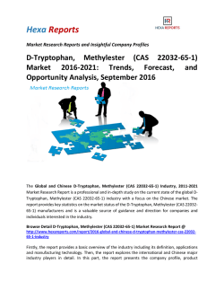D-Tryptophan, Methylester (CAS 22032-65-1) Market 2016-2021 Trends, Forecast, and Opportunity Analysis, September 2016