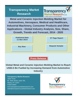 Metal and Ceramic Injection Molding Market for Automotives, Aerospace, Medical and Healthcare, Industrial Machinery, Consumer Products and Other Applications - Global Industry Analysis, Size, Share, Growth, Trends and Forecast, 2014 – 2020