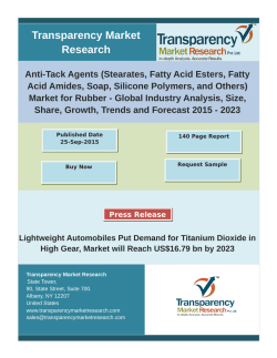 Anti-tack agents market for rubber was valued at US$306.5 mn in 2014 and is anticipated to reach US$437.9 mn by 2023, expanding at a CAGR of 4.1% between 2015 and 2023