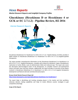 Glucokinase (Hexokinase D or Hexokinase 4 or GCK or EC 2.7.1.2) - Pipeline Review, H2 2016