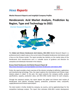 Hendecanoic Acid Market Analysis, Prediction by Region, Type and Technology to 2021