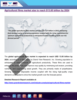 Agricultural Films Market Demand Is Expected To Reach 8.28 Million Tons By 2024, Growing At A CAGR Of 5.4% From 2016 To 2024: Grand View Research, Inc.