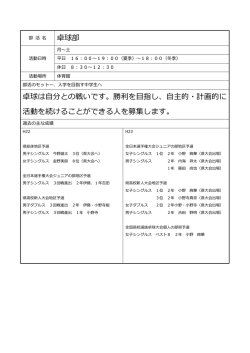 卓球部 卓球は自分との戦いです。勝利を目指し、自主的・計画的に 活動