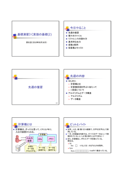 基礎演習3 C言語の基礎(2) 今日やること 先週の復習 先週の内容