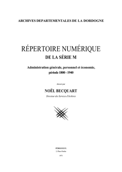 DE LA S&Eacute;RIE M Administration g&eacute;n&eacute;rale, personnel et &eacute;conomie