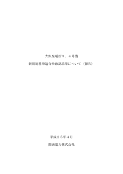 大飯発電所3，4号機 新規制基準適合性確認結果