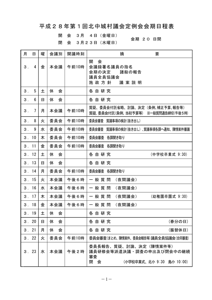 平成28年3月定例議会