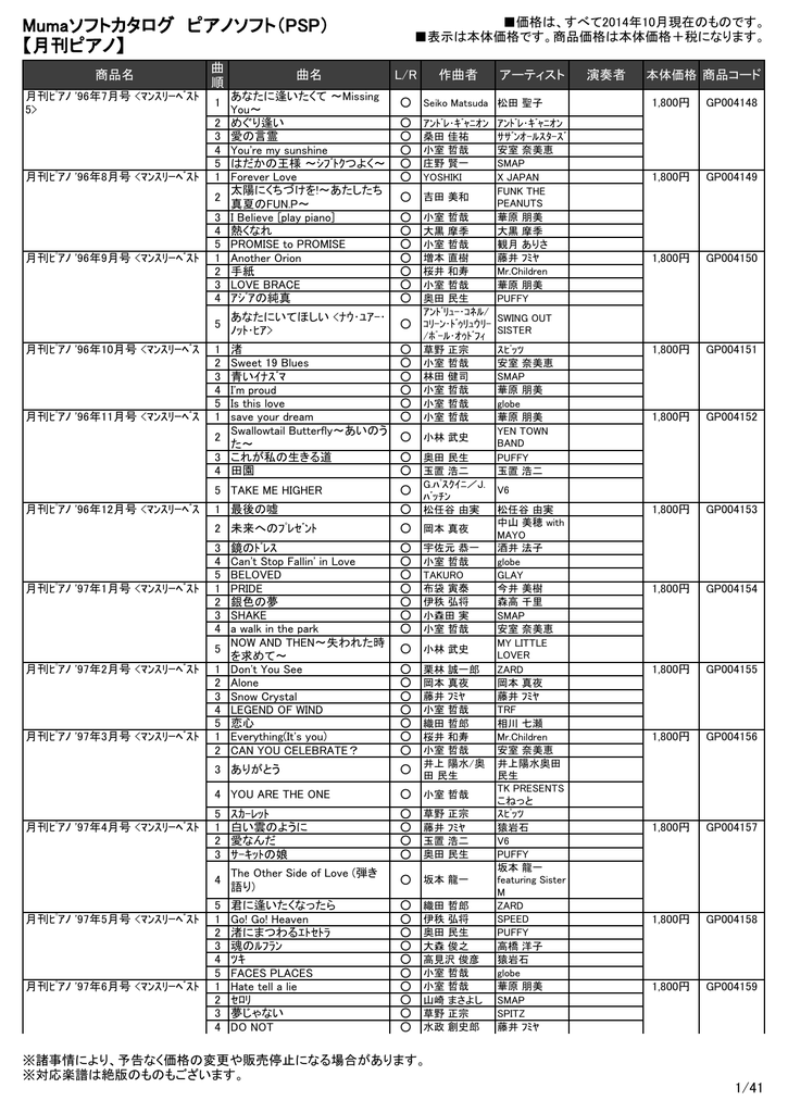 Mumaソフトカタログ ピアノソフト Psp 月刊ピアノ