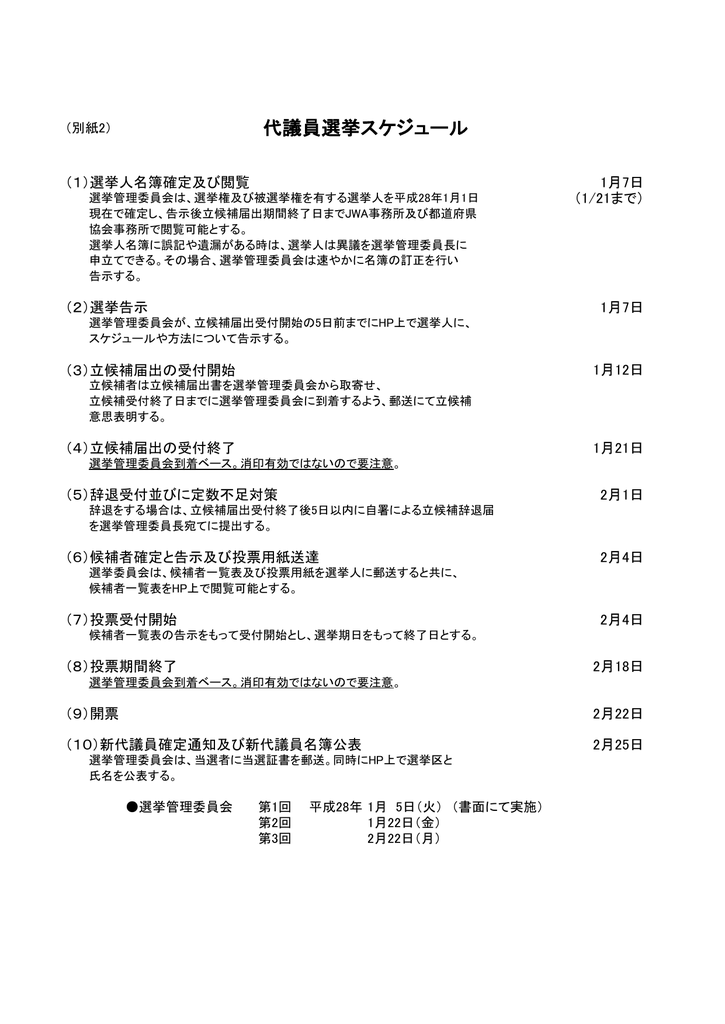 代議員選挙スケジュール