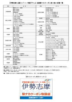 『伊勢志摩 近鉄リゾート 特選プラン』近鉄駅ナカクーポン取り扱い店舗一覧