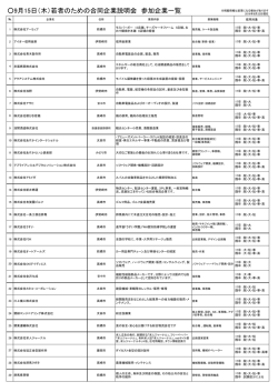 9月15日（木）若者のための合同企業説明会 参加企業一覧