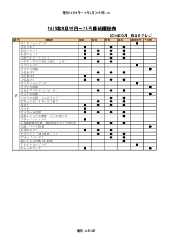 2016年9月19日～25日番組種別表