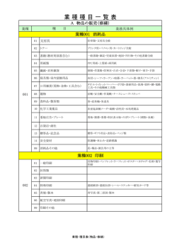 業種種目一覧表