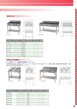 3 〜 6 基のバーナーを装備する豊富なバリエーション ガステーブル（外管
