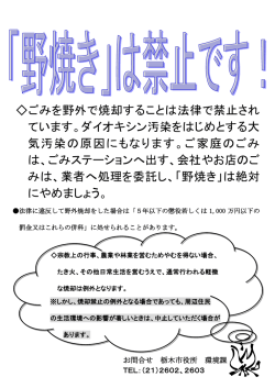 ごみを野外で焼却することは法律で禁止され ています。ダイオキシン汚染