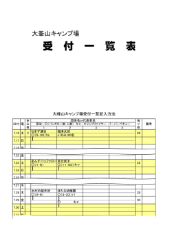キャンプ場受付一覧