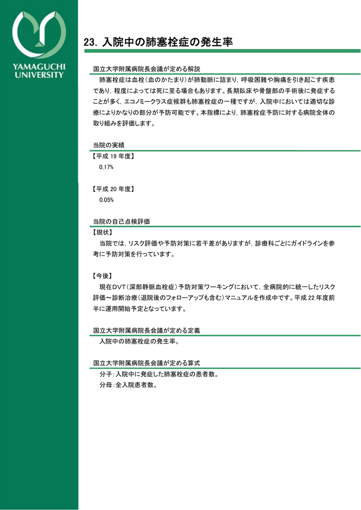 23 入院中の肺塞栓症の発生率