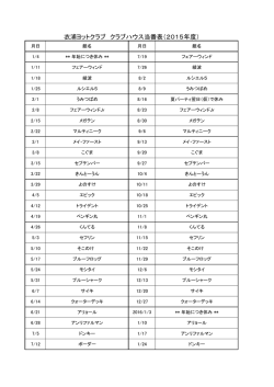 衣浦ヨットクラブ クラブハウス当番表（2015年度）