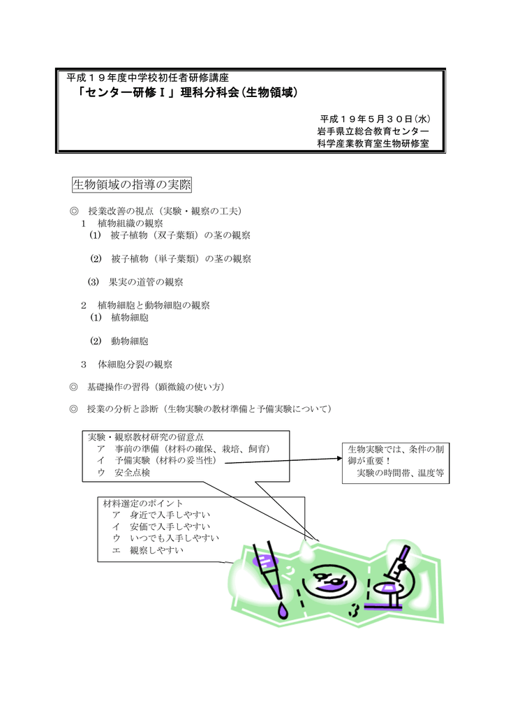 センター研修 理科分科会 生物領域 生物領域の指導の実際
