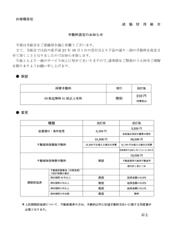 お客様各位 成 協 信 用 組 合 手数料改定のお知らせ 平素は当組合をご
