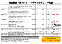 自然教室「オプション アクティビティ」一覧表 2015．04現在