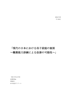 現代の日本における母子家庭の貧困 ～職業能力訓練による改善の可能性