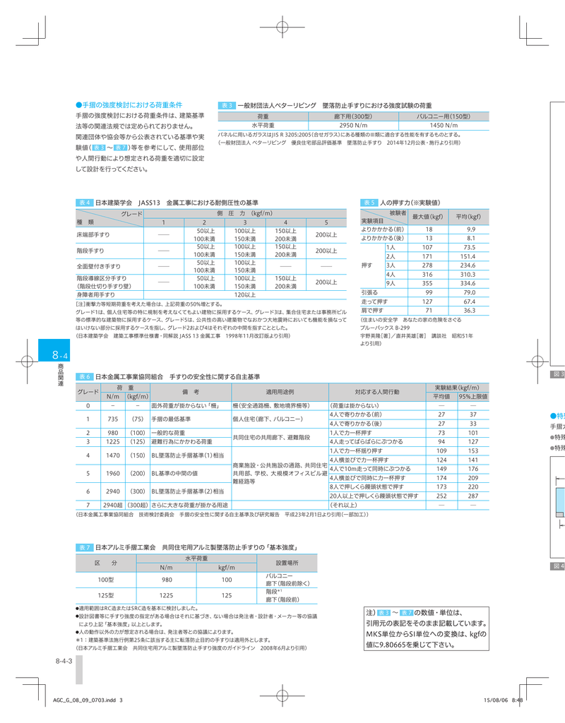 手摺の強度検討における荷重条件 注 表 3 表 7 の数値 単位は