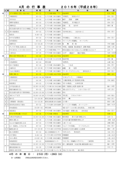 4月 の 行 事 表 2016年（平成28年）