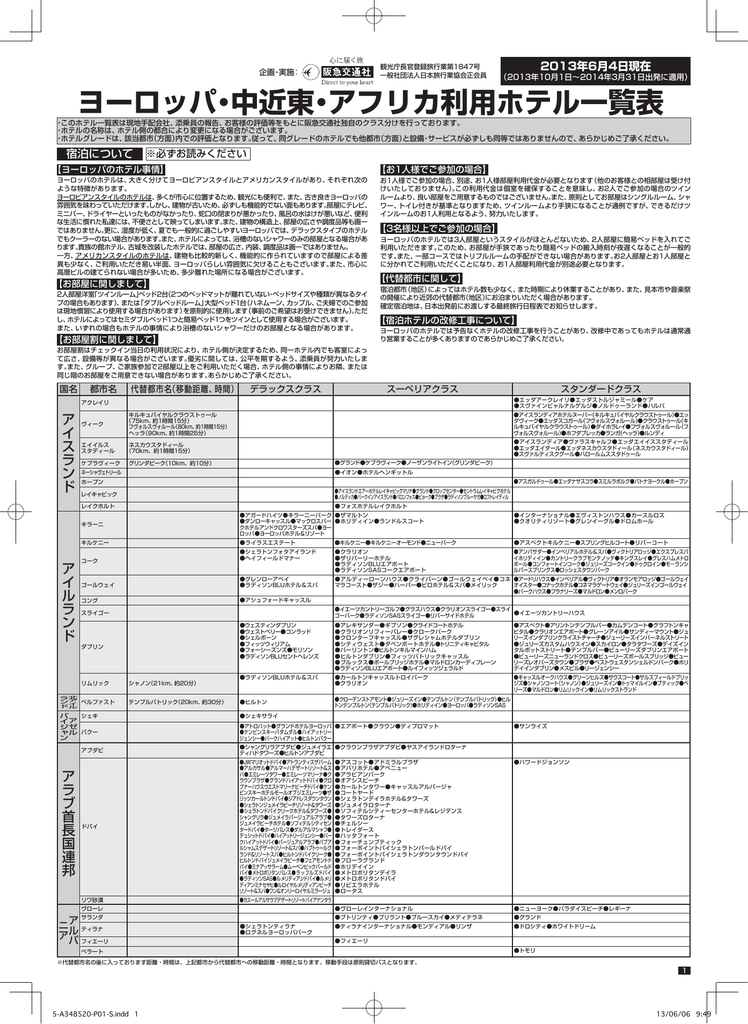 ヨーロッパ 中近東 アフリカ利用ホテル一覧表